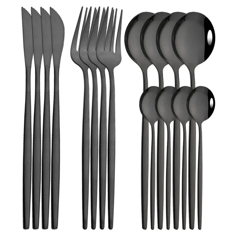 (juego De Cubiertos De Acero Inoxidable Negro De 16 Piezas, Que Incluye Cuchillo, Tenedor Y Cuchara De Café, Para Uso Doméstico)