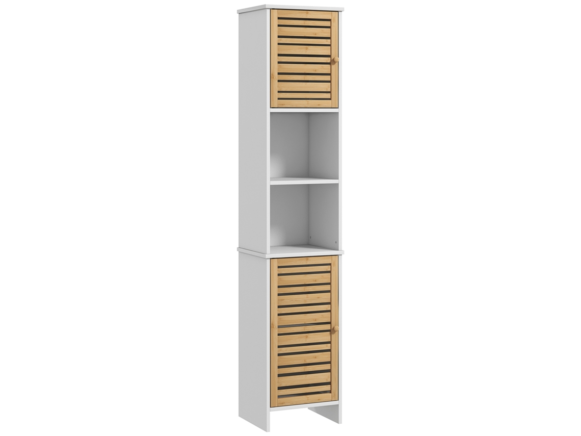 Mueble Columna De Baño Bicolor 35x30x170 Cm Con 2 Armarios, Estante Ajustable Y 2 Nichos
