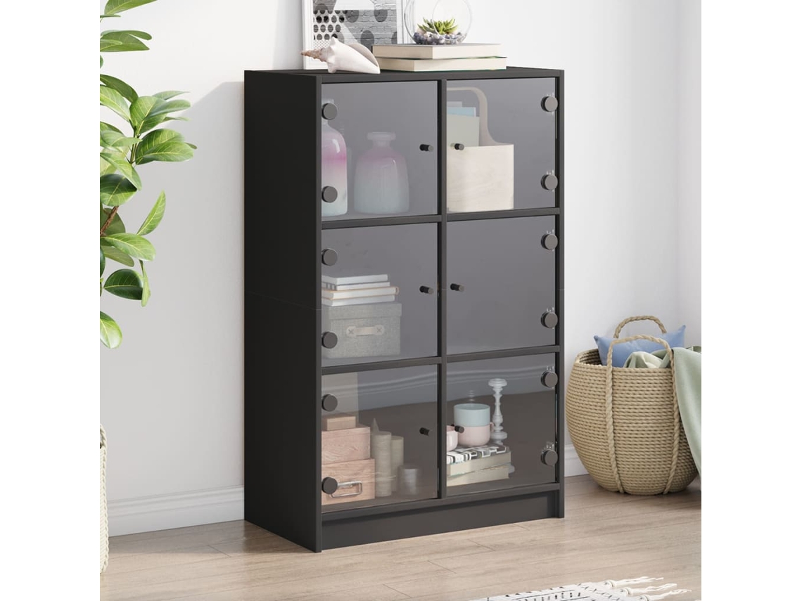 Aparador Alto Con Puertas Madera Ingeniería Negro 68x37x109 Cm