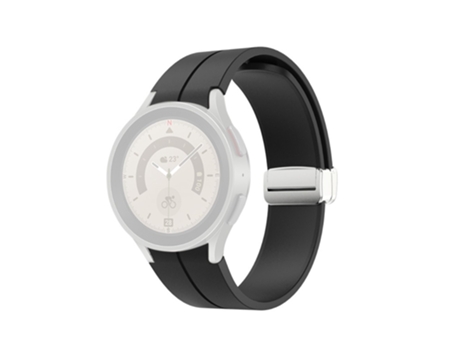 Correa de Silicona con hebilla desplegable plateada para Samsung Galaxy Watch 5 Pro 45mm/Watch 5 44mm 40mm - negro