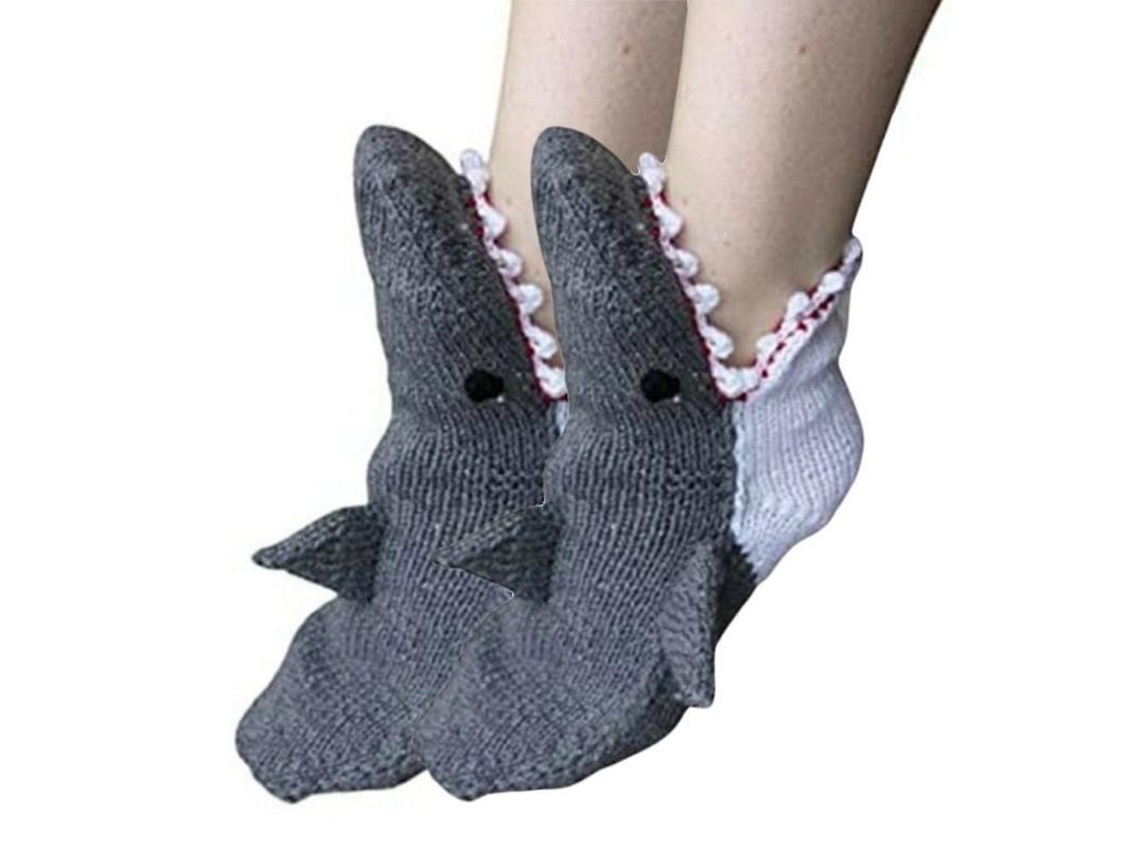 Calcetines De Animal De Punto Para Mujer Hombre Adolescente Medios Tobillos Regalo Navidad Suaves Calientes 1par Tiburón