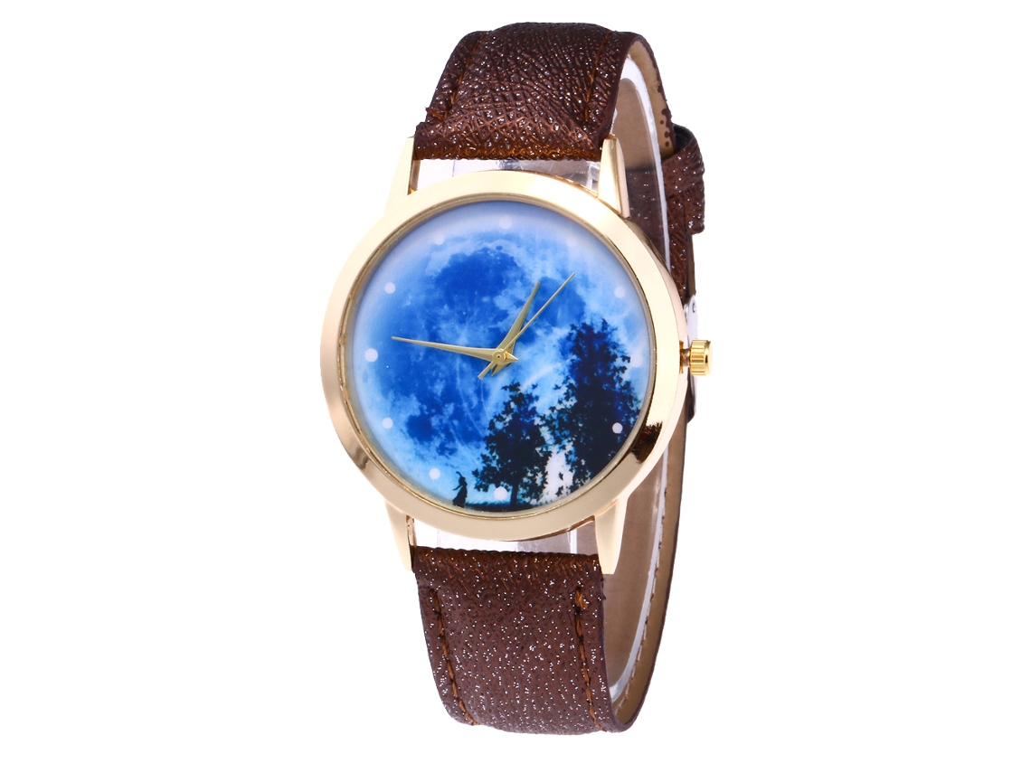 Reloj De Pulsera Analógico De Cuarzo Con Esfera Redonda, Estilo Moderno, Color Marrón.