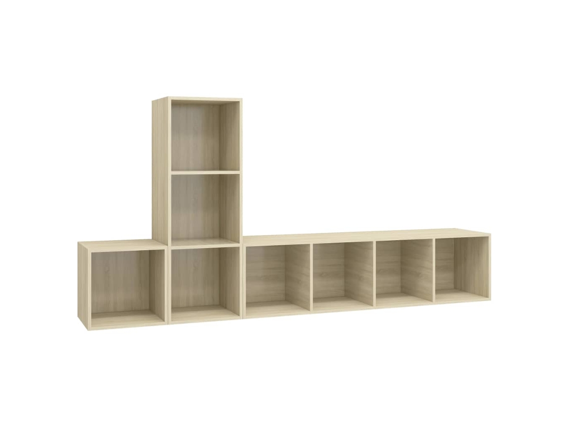 Juego de 3 muebles de TV en contrachapado de roble Sonoma EXCLUSIVO DE MAISON