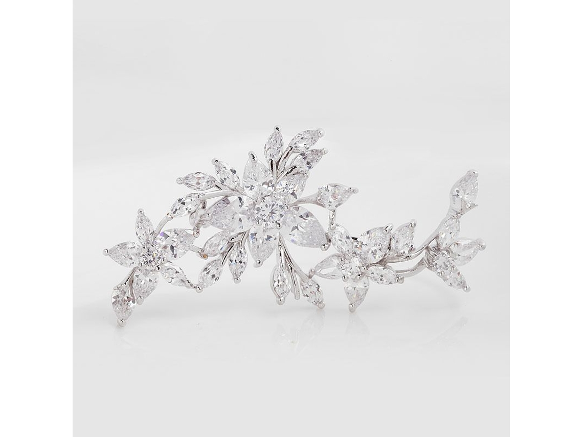 Broche De Flor De Circonita En Plata Y Oro Blanco Para Bodas Y Fiestas - Para Mujer