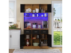 Aparador de Cocina con LED, 6 Puertas, 3 Cajones y 3 Compartimentos Abiertos, Estilo Negro