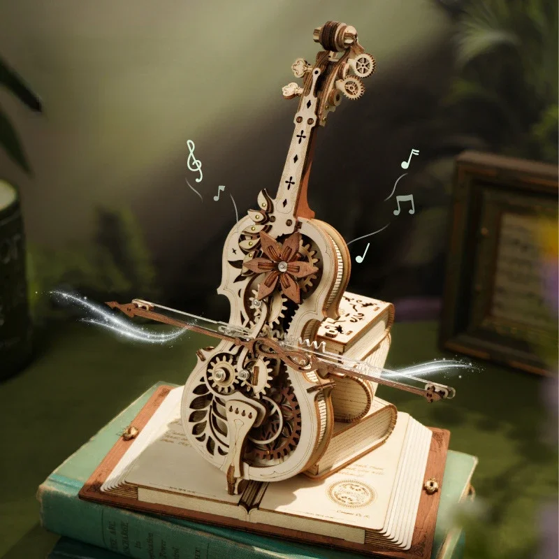 Caja De Música De Violonchelo (blanca) Bloque De Construcción Modelo Diy Rompecabezas 3d Juguete Caja De Música