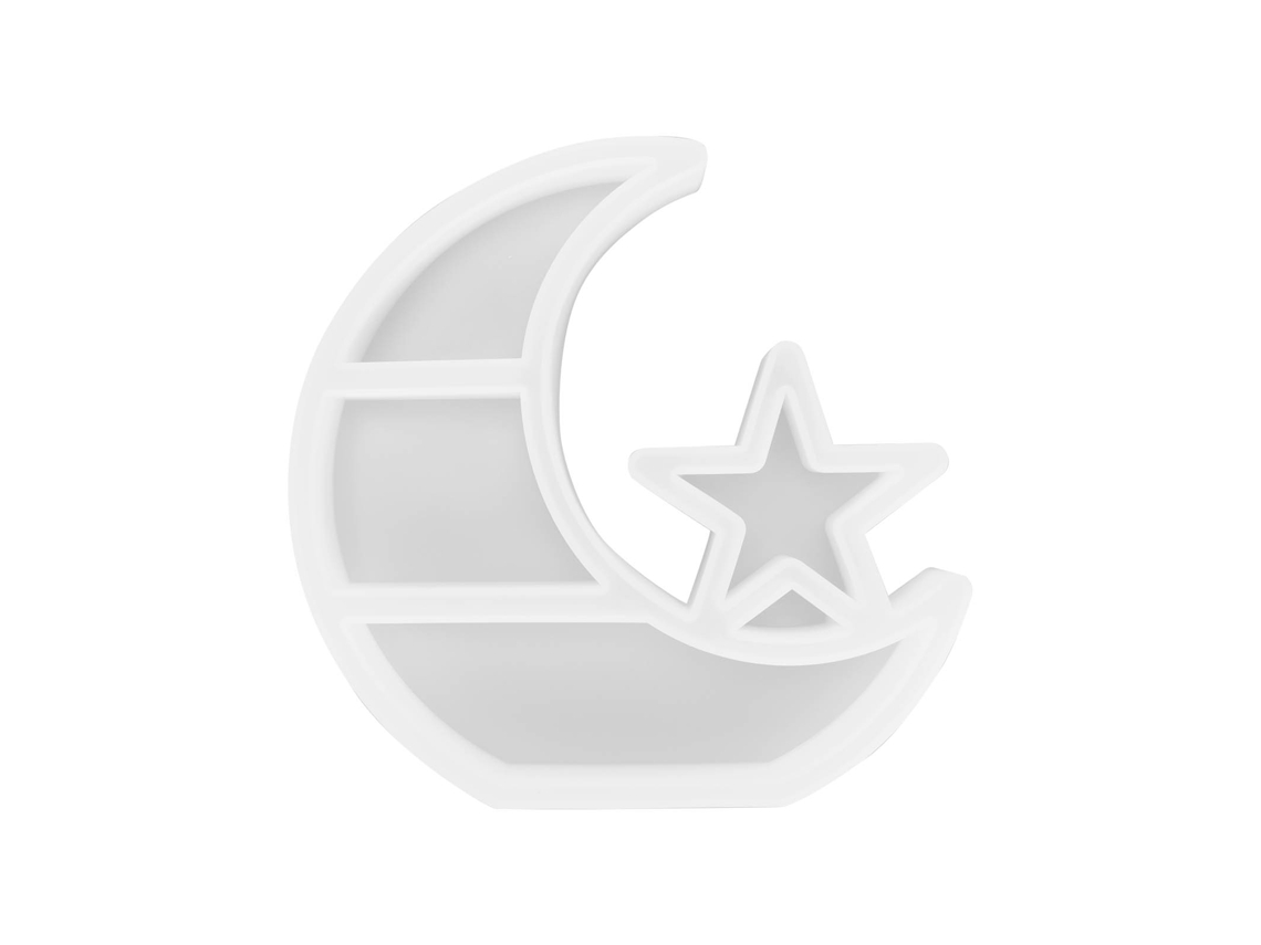 Molde de silicona Rebe-Resin para bandeja con forma de luna y estrella, ideal para crear joyeros caseros.
