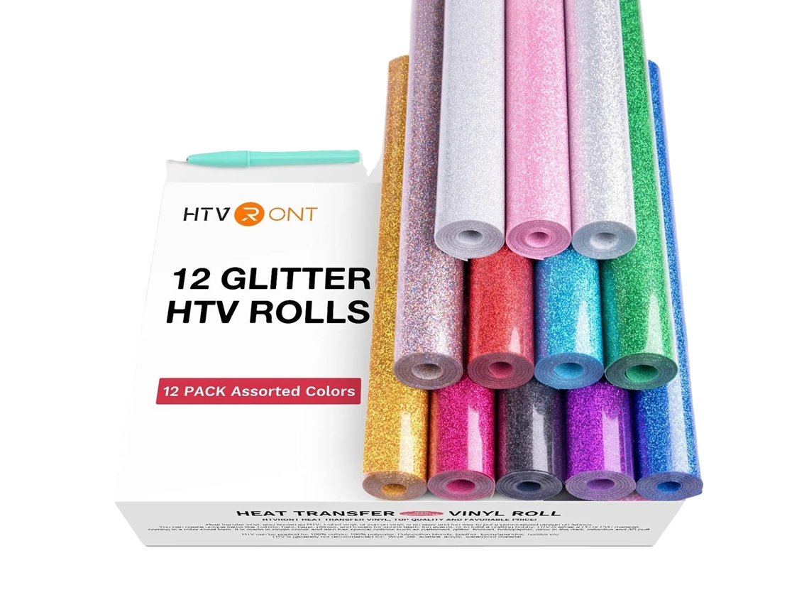 Vinilo de transferencia térmica brillante, paquete de 12, colores surtidos, material de PU duradero, 12,25 x 150 cm (paquete OEM, 25 x 1,5 m)