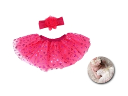 Kit de Newborn infantil Tutú y Cinta de flor fucsia
