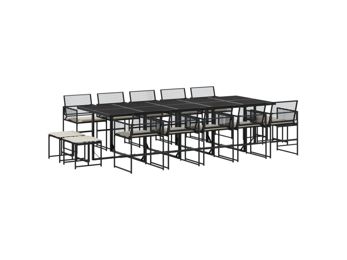 Conjunto 15 comedor de jardín con cojines VIDAXL ratán sintético negro