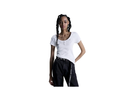 Camiseta de Mujer TOMMY JEANS Cotele Algodón Blanco (M)