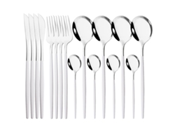 Juego de cubiertos de 16 piezas, acero inoxidable con acabado espejo, incluye tenedor, cuchara y cuchillo. Mdug (plata)
