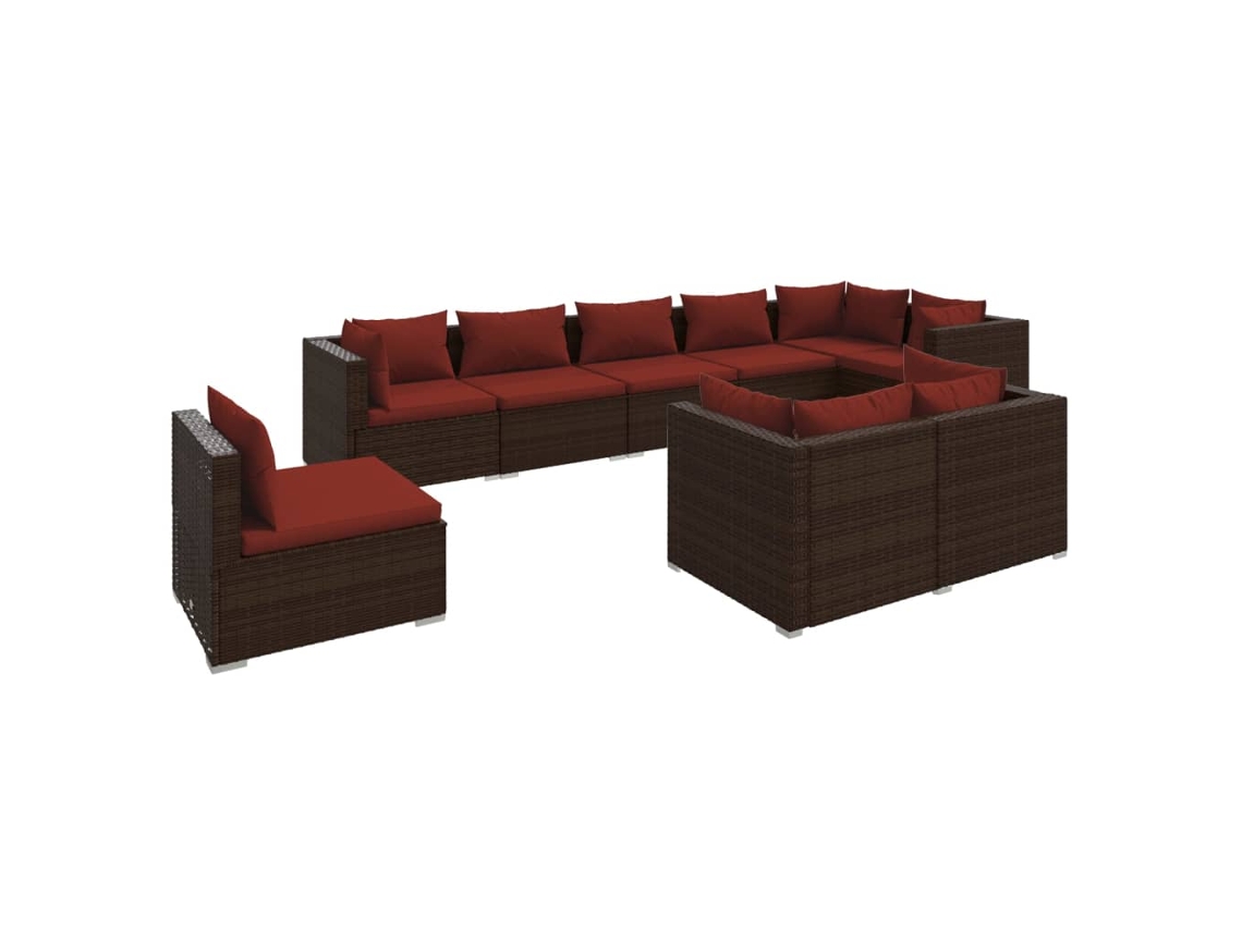 vidaXL Set muebles de jardín 9 piezas y cojines ratán sintético marrón