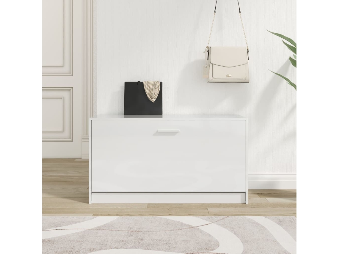 Banco Zapatero Organizador en Derivados de Madera Blanco Brillante 80X24X45 Cm