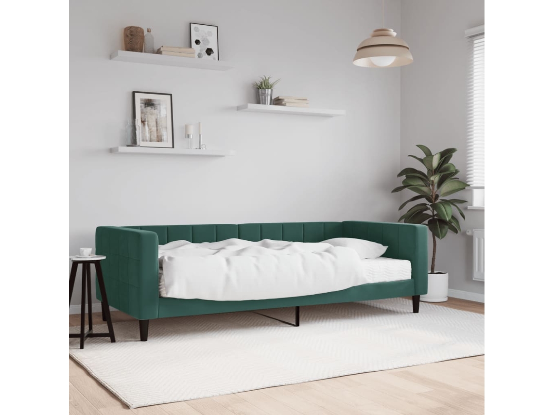 Sofá Cama Con Colchón Terciopelo Verde Oscuro 90x200 Cm