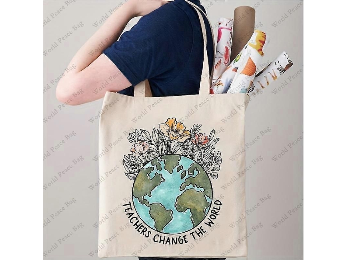 Bolsa de compras "Los maestros cambian el mundo", bolso de hombro informal de lona, ​​reutilizable y plegable, ideal para guardar artículos. Regalo perfecto.
