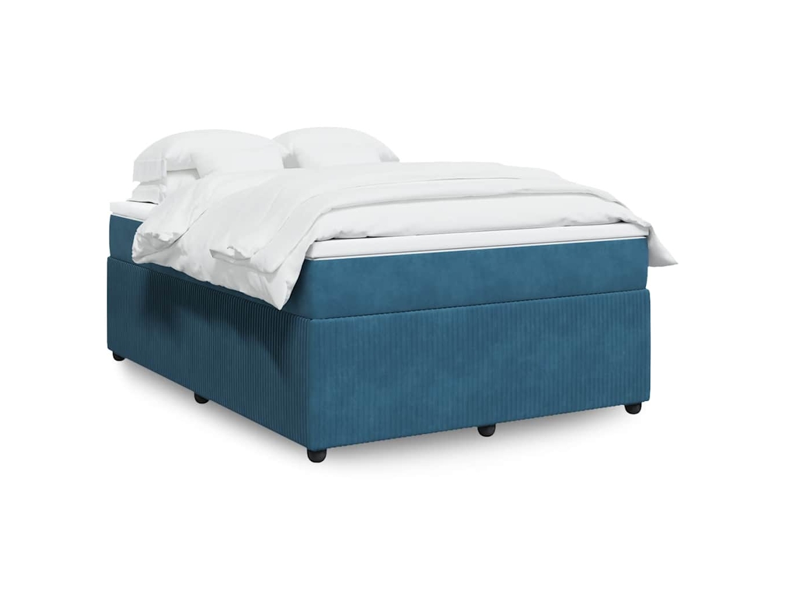Cama Box Spring Con Colchón Terciopelo Azul Oscuro 140x200 Cm