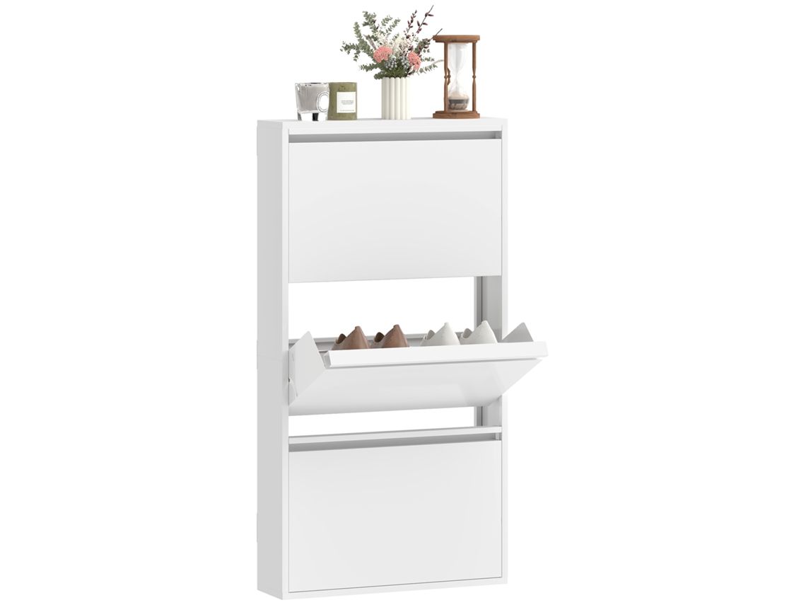Zapatero Metálico 3 Compartimentos Abatibles Pared 6 Pares Blanco