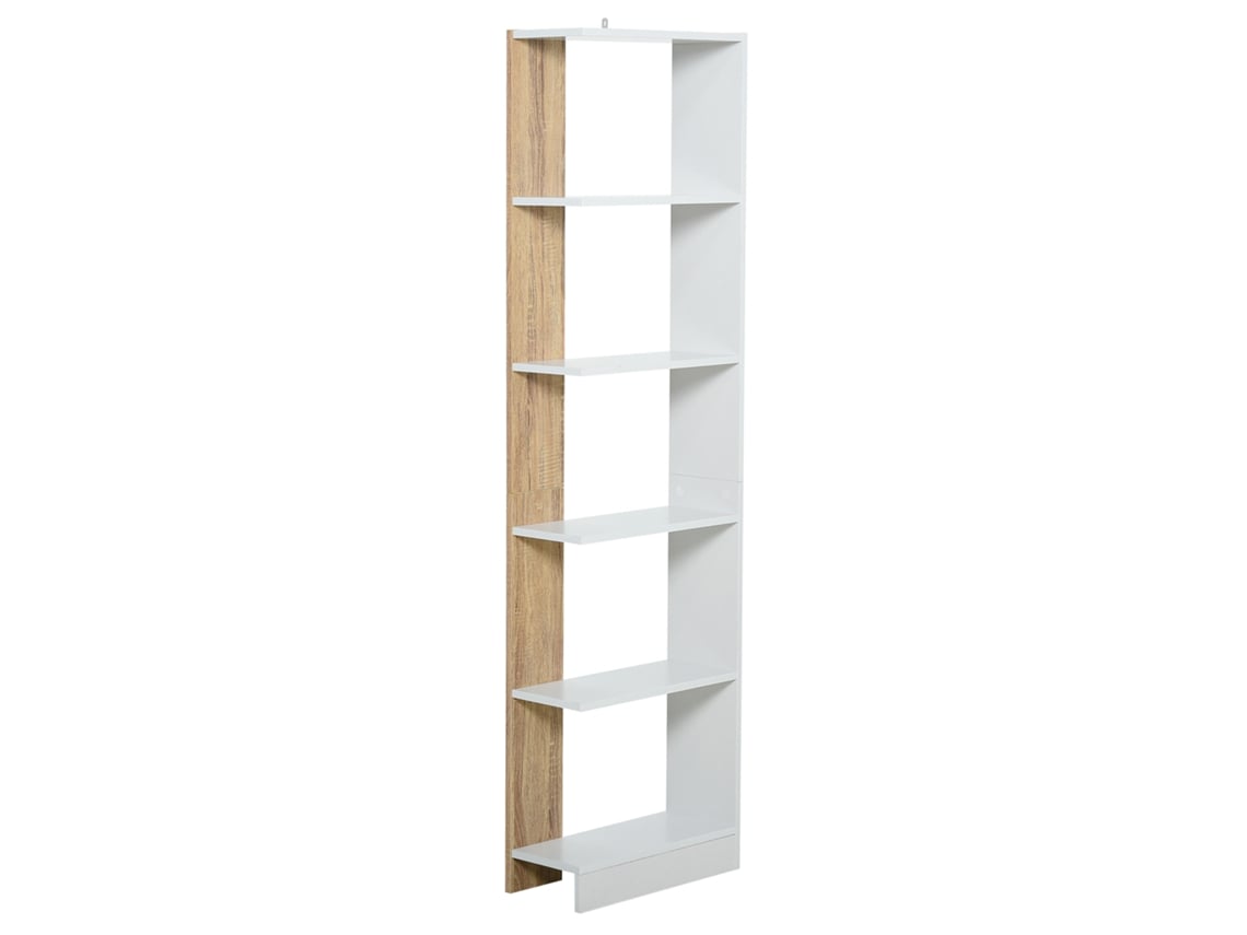 VPMKP - Librería Homcom Con 5 Baldas Y Base Elevada, 45x21x170 Cm, Roble Blanco.