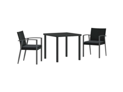 Conjunto De Comedor De Jardín 3 Uds | Mueble De Jardín Negro Y Gris