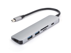 Hub Usb-c 6 En 1 Con Hdmi 4k, 2 Puertos Usb 3.0, Pd3.0, Lector De Tarjetas Y Carcasa Metálica.