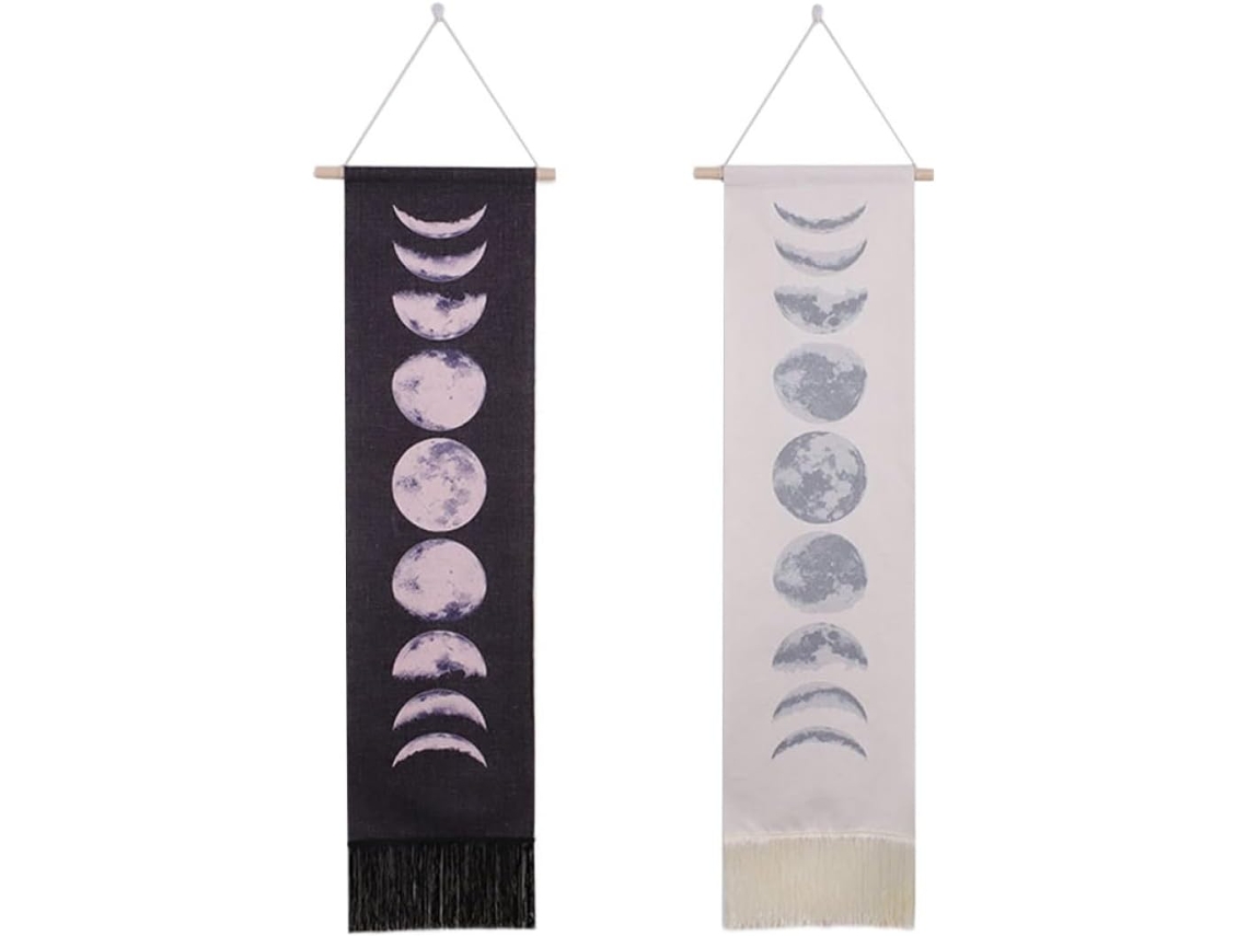Tapiz Pared Moderno 2 Piezas Diseño Llena Algodón Lavable Decoración Hogar Oficina Ciclo Lunar Luna