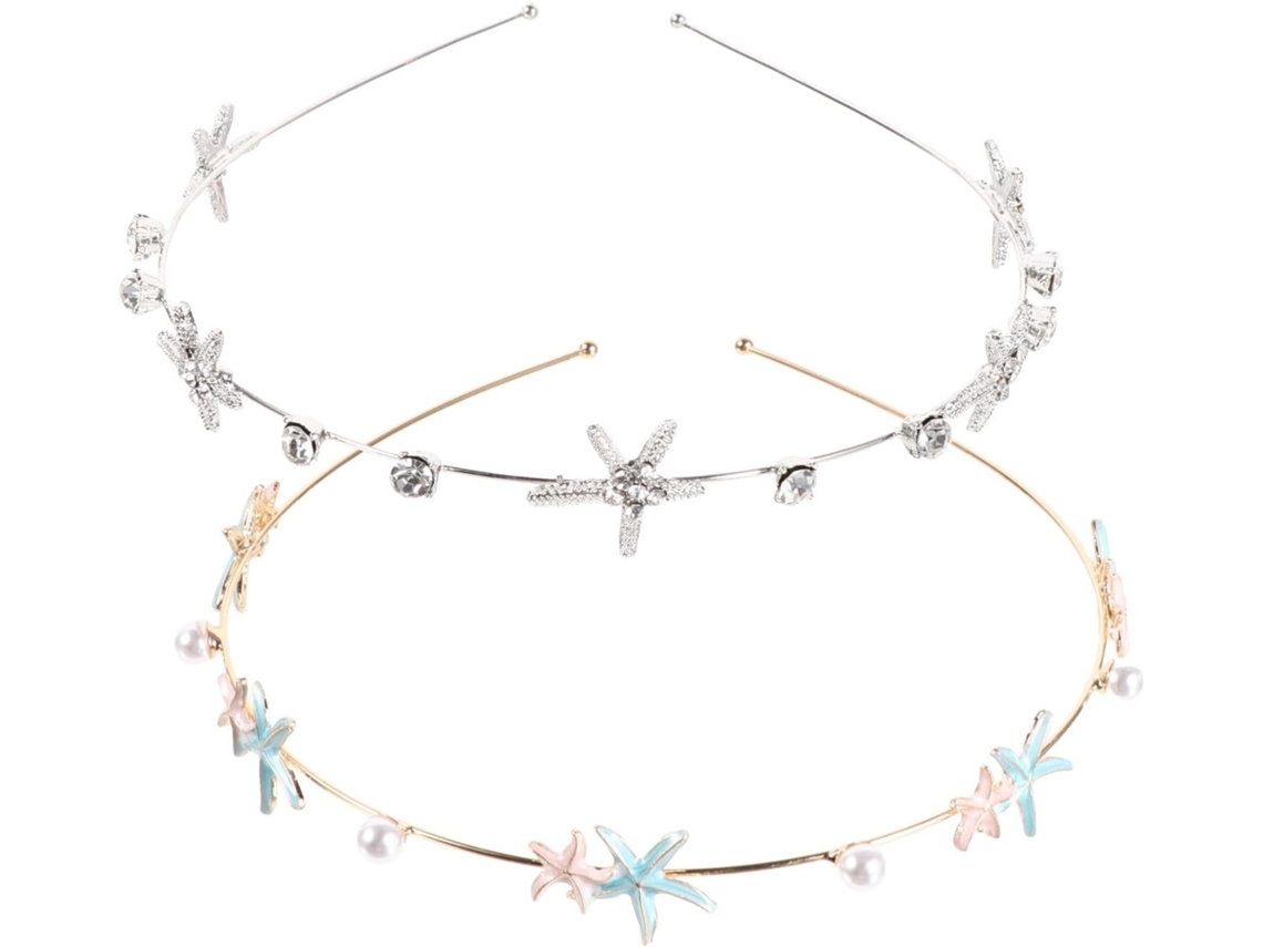 Tiara Feminina Com Estrela-do-mar Em Liga Metálica E Strass, Conjunto De 2 Peças, Elegante E Delicada.