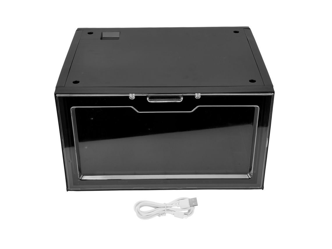 Caja Para Zapatos Led Con Control Por Voz, Puerta Transparente, Apilable, Para Exhibir Zapatillas Deportivas - Negra