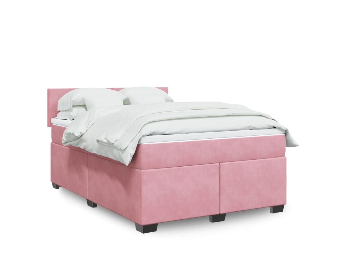 Cama Box Spring Con Colchón Terciopelo Rosa Oscuro 140x200 Cm