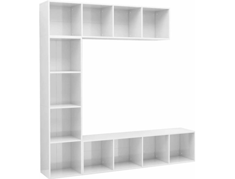 Conjunto 3 Mueble de TV y librería VIDAXL blanco brillo 180x30x180 cm