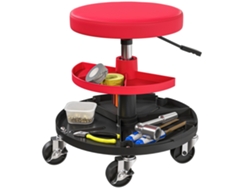 Banqueta Oficina Giratória Rodas Altura Ajustável 40-51cm 2 Bandejas 135kg Garagem
