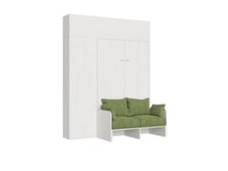 Cama Plegable Kentaro De 120 Cm Tamaño Queen Con Sofá Y Muebles En Blanco, Fresno Y Verde.