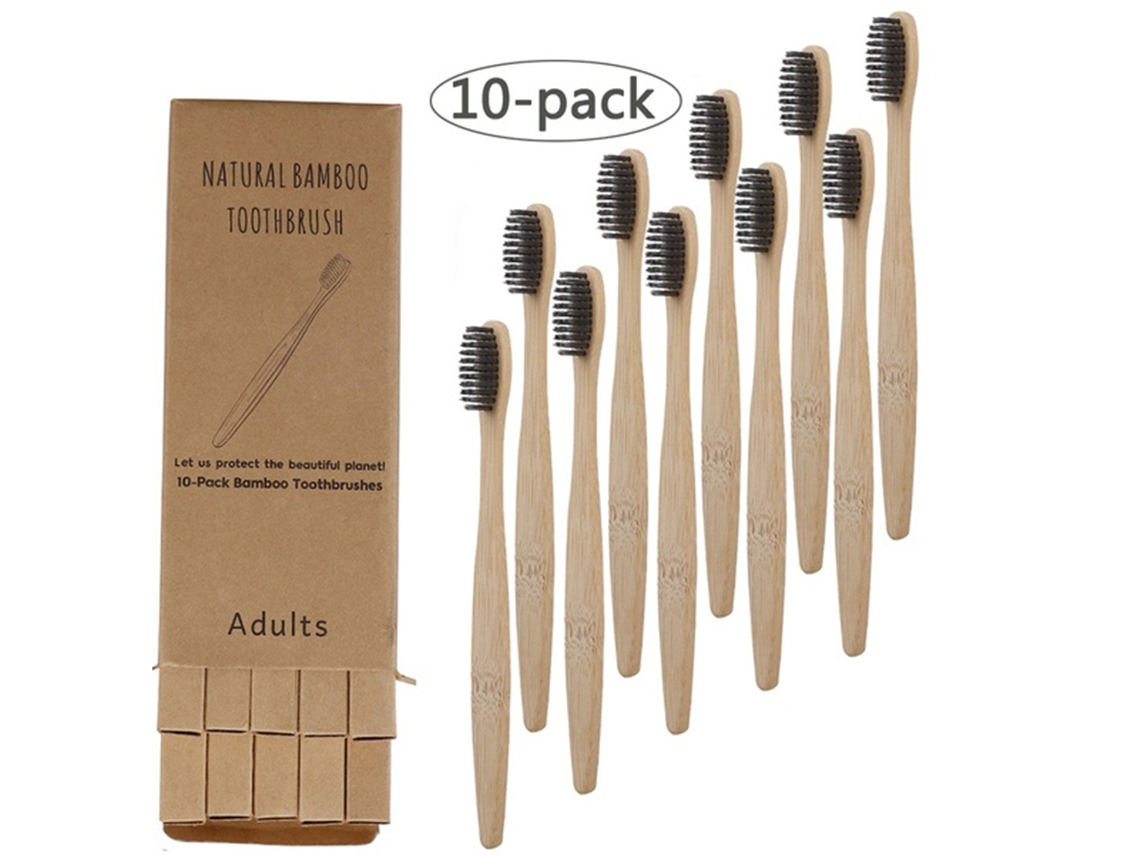 10 Cepillos De Dientes De Carbón De Bambú Para Cuidado Oral, Cerdas Suaves, Mango Antideslizante, Ideal Para Hogar, Viaje Y Oficina