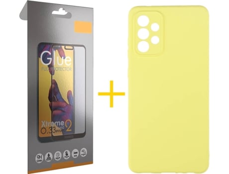 Carcasa y Protector de Pantalla de Vidrio Full Samsung A72 5G SKYHE Silicona Líquida Amarillo