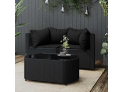 Conjunto de jardín de 3 piezas con cojines, mimbre sintético negro, DKD Home Decor