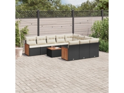 Conjunto de sofá de jardín de 11 piezas con cojines de mimbre sintético negro de DKD Home Decor