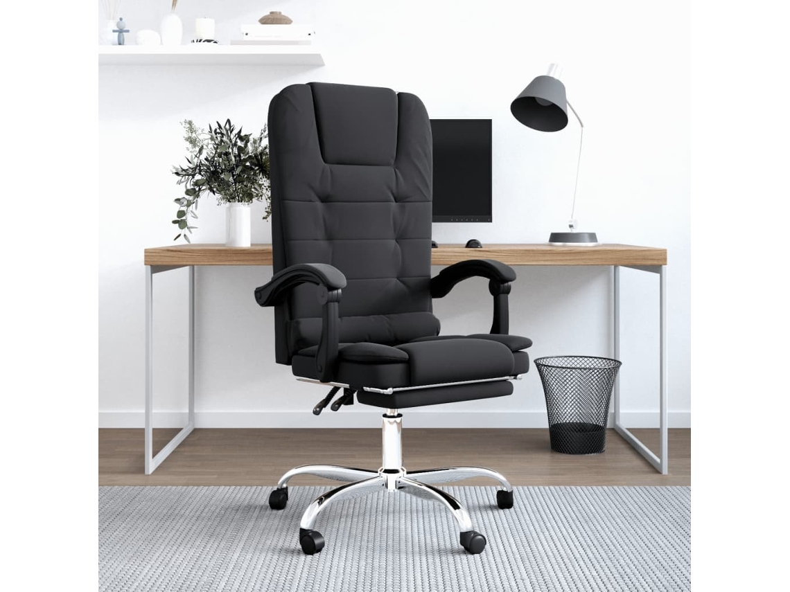 Silla de oficina reclinable masaje cuero sintético negro