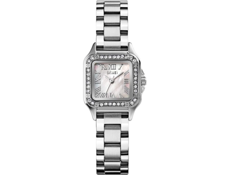 Reloj VEANXIN con esfera de nácar, cuadrado, acero macizo y brazalete de diamantes-Plata