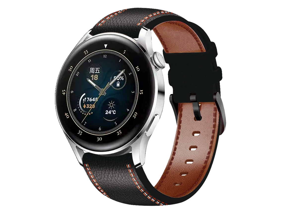 Correa de reloj inteligente para Huawei Watch GT 3 46 mm Línea de costura Correa de reloj de cuero genuino (negro)