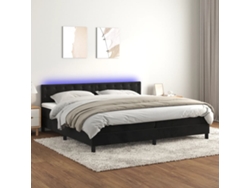 Cama Box Spring Colchón Y Led Terciopelo Negro 200x200 Cm