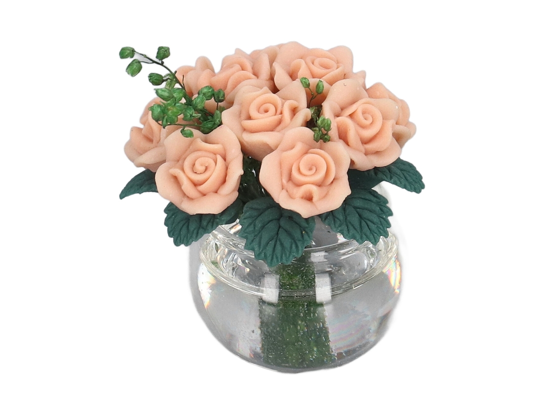 Rosas Amarillas En Miniatura 1:12 Jarrón Decorativo Para Casa De Muñecas Flor Artificial De Arcilla Hermosa