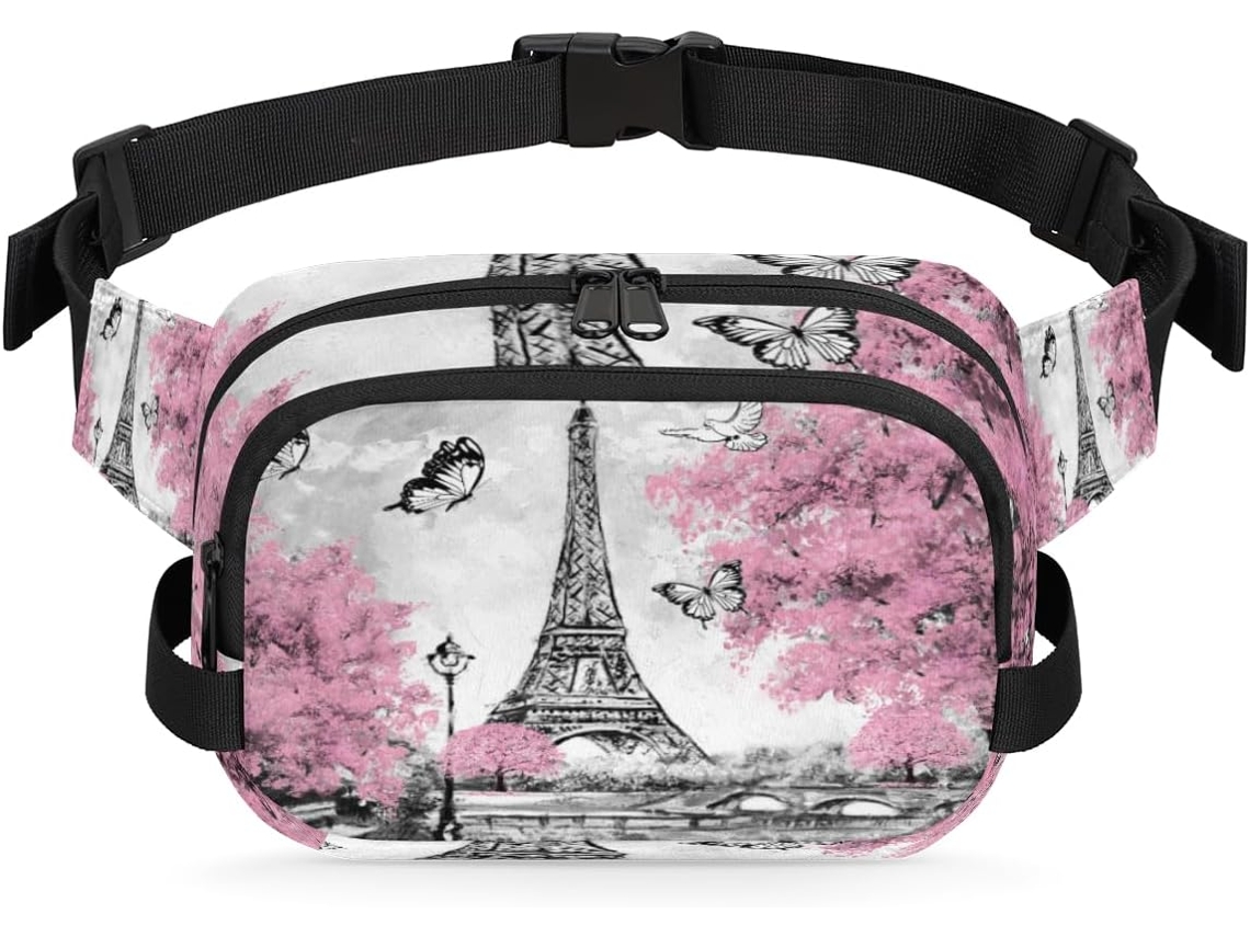 Riñonera para mujer con estampado de la Torre Eiffel en acuarela, 22,8 x 6,3 x 15,5 cm, diseño personalizable, resistente al agua.