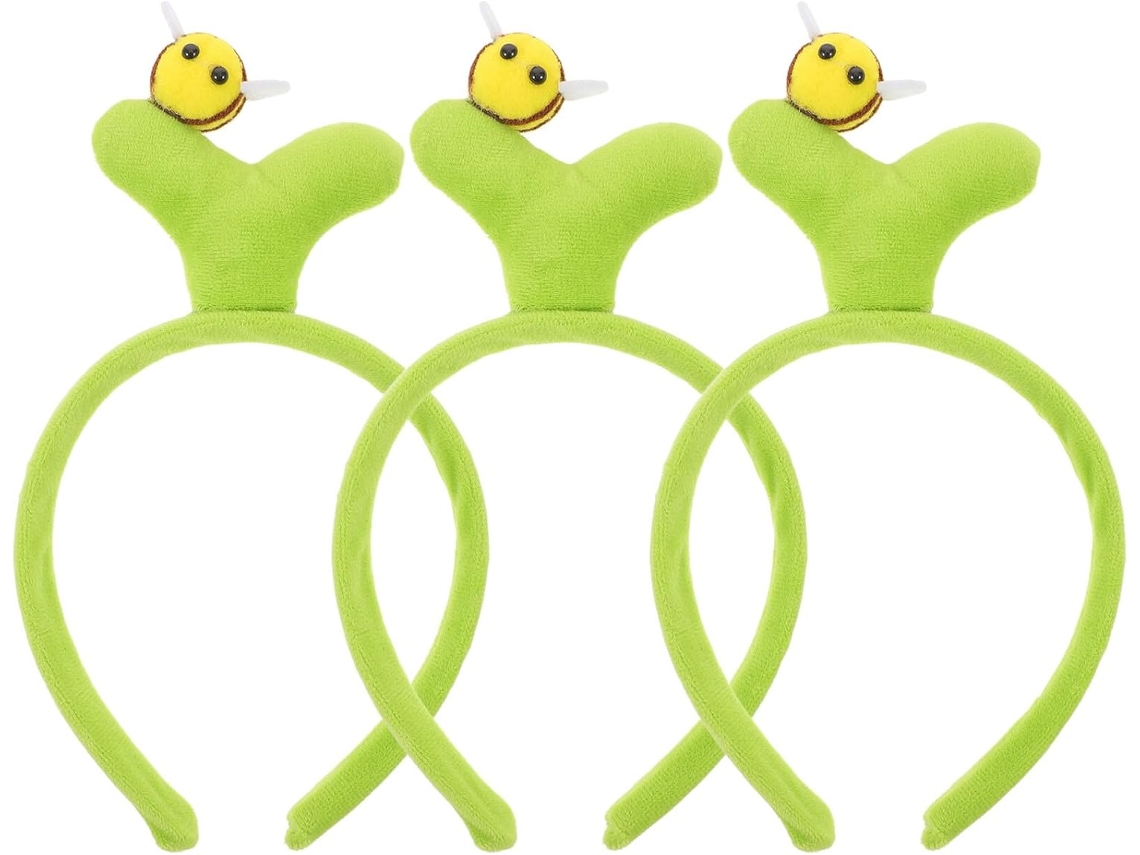 Nuobesty De 3 Faixas De Cabelo Decorativas Em Pelúcia Verde Com Desenhos De Abelha E Grama.