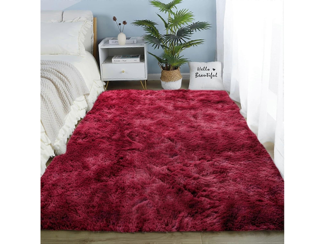 Omni-alfombra Fluffy De Pelo Falso Gradiente Decorativa Suave No Deslizante Para Dormitorio Sala Comedor Vino 120x200cm