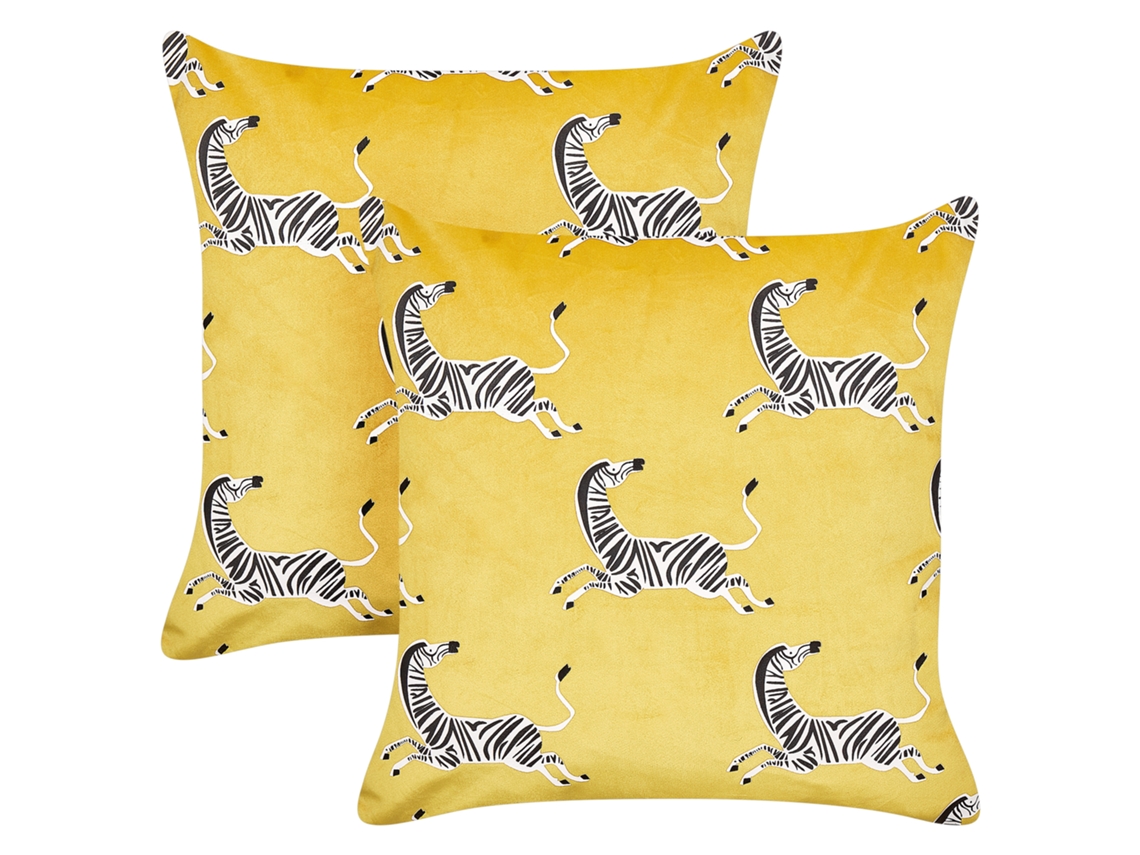 Juego de cojines decorativos con motivo de cebras BELIANI Aconitum de Terciopelo Amarillo 45x45x7