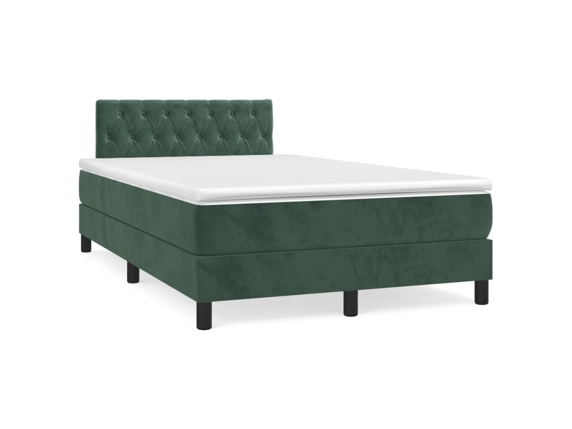 Cama Box Spring Con Colchón Terciopelo Verde Oscuro 120x190 Cm