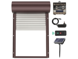 Puerta automática para gallinas con energía solar, temporizador y sensor.