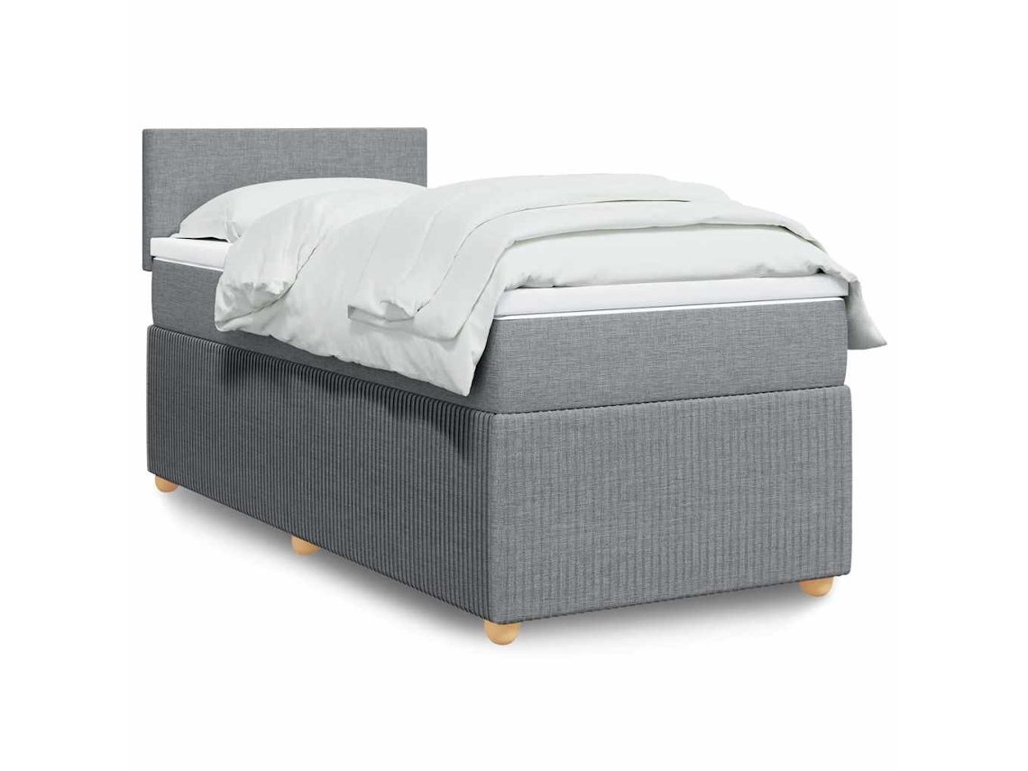 Cama Box Spring Con Colchón Tela Gris Claro 90x190 Cm