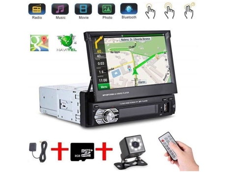 Radio de coche Bluetooth Estéreo Gps 1Din 7'' Pantalla táctil retráctil automática 1080P Fm/Am/Mp3/SD/Usb Radio + Cámara de marcha atrás LETOUCH