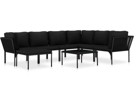 Conjunto 8 de muebles de jardín VIDAXL con cojines PVC negro